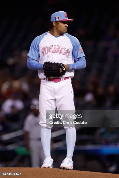 Starting pitcher Taijuan Walker of Team Mexico pitches against Team Great Britain during the first inning of the World Baseball Classic Pool C game...