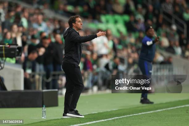 Head coach of Austin FC Josh Wolff gestures during Round of 16 - Concacaf Champions League between Austin FC and Violette AC at Q2 Stadium on March...