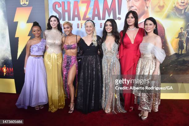 Faithe Herman, Grace Caroline Currey, Meagan Good, Helen Mirren, Rachel Zegler, Marta Milans and Lucy Liu attend the premiere of Warner Bros.'...