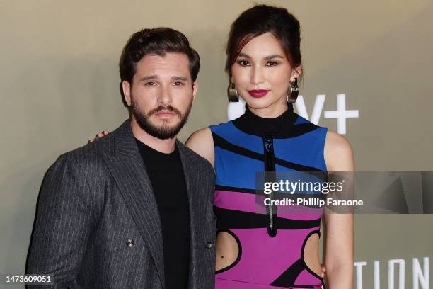 Kit Harington and Gemma Chan attend the Apple Original Series "Extrapolations" red carpet premiere event at Hammer Museum on March 14, 2023 in Los...