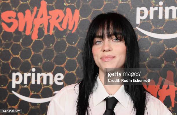 Billie Eilish attends the Los Angeles premiere of Prime Video's "Swarm" at Lighthouse Artspace LA on March 14, 2023 in Los Angeles, California.