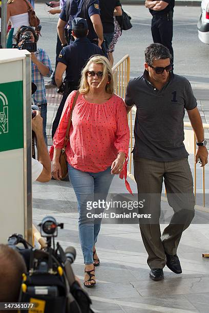 Maite Zaldivar arrives at the Malaga court on the first day of the trial for alleged money-laundering and embezzlement on June 28, 2012 in Malaga,...