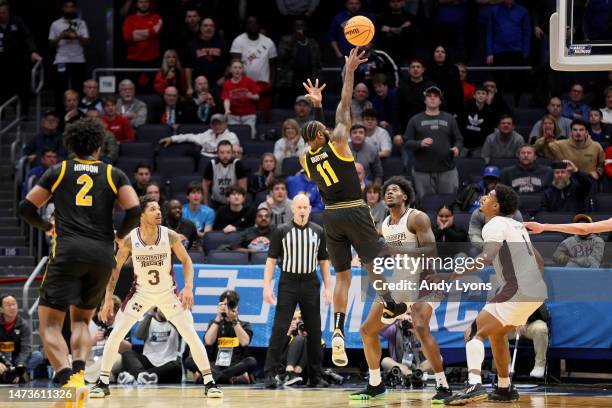 Jamarius Burton of the Pittsburgh Panthers shoots the ball against the Mississippi State Bulldogs during the second half in the First Four game of...