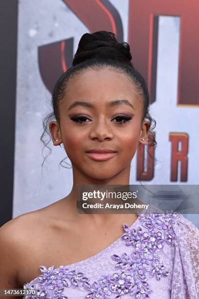Faithe Herman attends the Los Angeles premiere of Warner Bros.' "Shazam! Fury Of The Gods" at Regency Village Theatre on March 14, 2023 in Los...