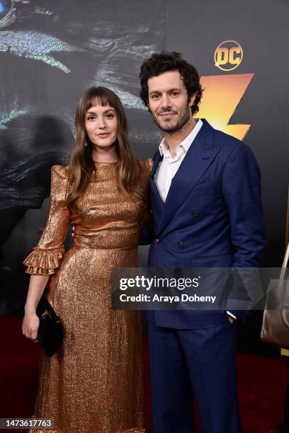 Leighton Meester and Adam Brody attend the Los Angeles premiere of Warner Bros.' "Shazam! Fury Of The Gods" at Regency Village Theatre on March 14,...