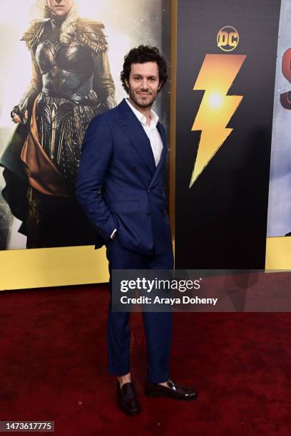 Adam Brody attends the Los Angeles premiere of Warner Bros.' "Shazam! Fury Of The Gods" at Regency Village Theatre on March 14, 2023 in Los Angeles,...