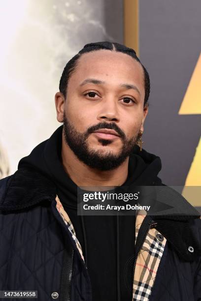 Romeo Miller attends the Los Angeles premiere of Warner Bros.' "Shazam! Fury Of The Gods" at Regency Village Theatre on March 14, 2023 in Los...