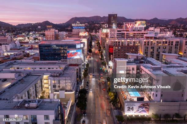 aerial view of vine street in hollywood, california - hollywood hills foto e immagini stock