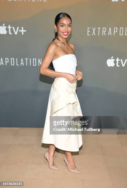 Yara Shahidi attends the red carpet premiere of the Apple Original Series "Extrapolations" at Hammer Museum on March 14, 2023 in Los Angeles,...