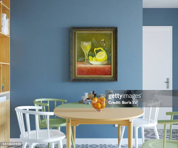 dining room with classic painting - malerei stock-fotos und bilder