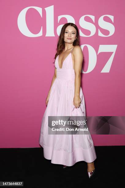 Emily Browning attends the Australian premiere of "Class of '07" at Hoyts Entertainment Quarter on March 15, 2023 in Sydney, Australia.