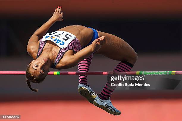 Lucimara Silvestre from Brazil competes in the womens high jump during the second day of the Trofeu Brazil/Caixa 2012 Track and Field Championship at...