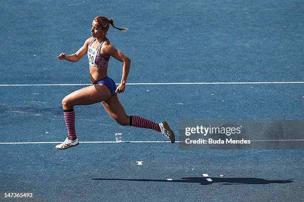 Lucimara Silvestre from Brazil competes in the womens high jump during the second day of the Trofeu Brazil/Caixa 2012 Track and Field Championship at...