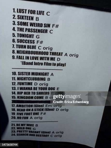Set list for the Lust For Life band shiow at the Lexington, Islington, London, 12th March 2023. The band were playing Iggy Pop's Lust For Life album...
