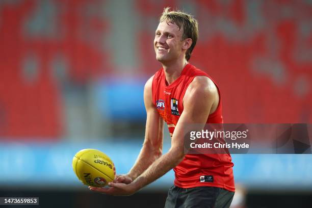Jack Lukosius during a Gold Coast Suns AFL training session at Heritage Bank Stadium on March 15, 2023 in Gold Coast, Australia.
