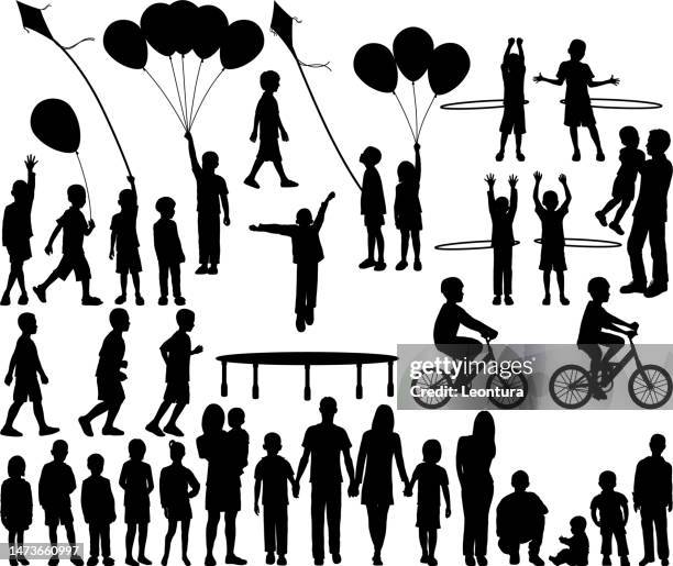 highly detailed children and family silhouettes - gymnastics stock illustrations