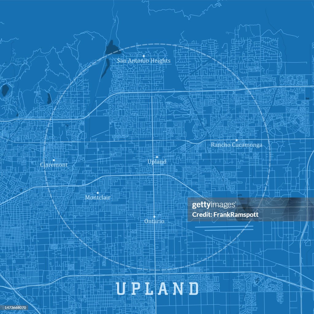 Upland CA City Vector Road Map Blue Text
