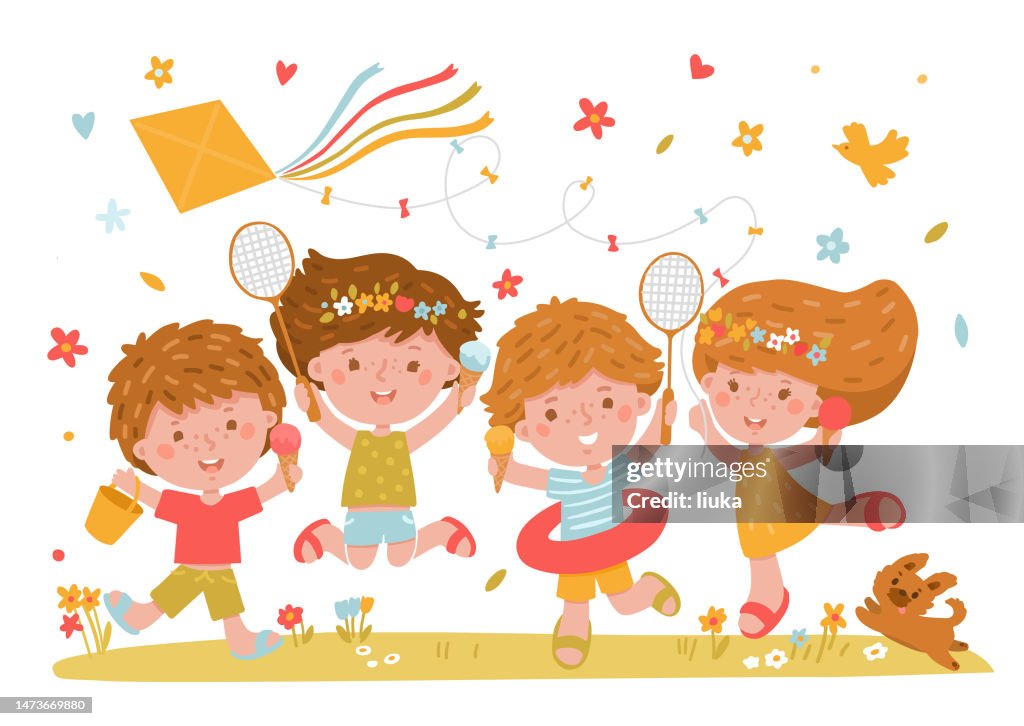 Summer kids vector illustration
