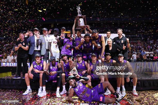 The Sydney Kings pose with the Dr John Raschke trophy after winning game five of the NBL Grand Final series between Sydney Kings and New Zealand...