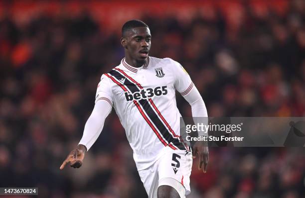 Axel Tuanzebe of Stoke in action during the Sky Bet Championship between Middlesbrough and Stoke City at Riverside Stadium on March 14, 2023 in...
