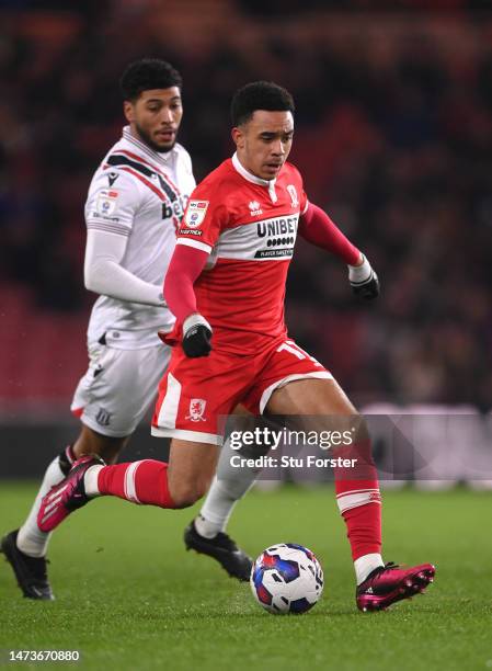 Middlesbrough player Aaron Ramsey in action during the Sky Bet Championship between Middlesbrough and Stoke City at Riverside Stadium on March 14,...