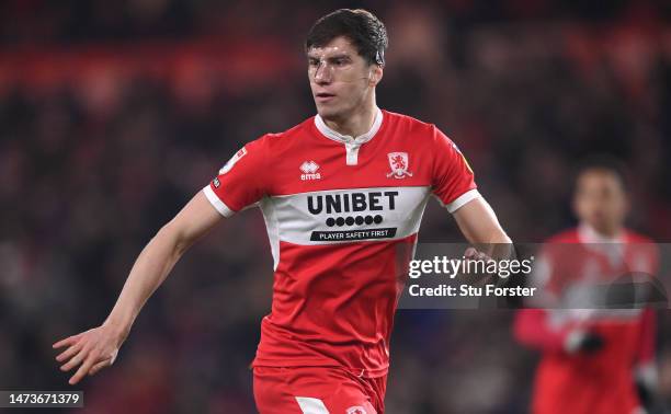 Middlesbrough defender Paddy McNair in action wearing a protective face mask during the Sky Bet Championship between Middlesbrough and Stoke City at...