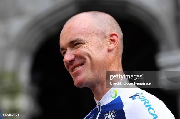 Stuart O'Grady of Australia riding for Orica GreenEdge talks with the media during team presentation at the Palace St-Lambert prior to the 2012 Tour...