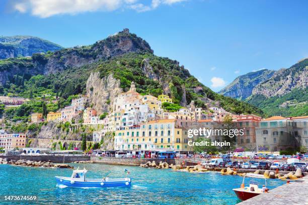 view of amalfi from the sea, italy - amalfi stock pictures, royalty-free photos & images