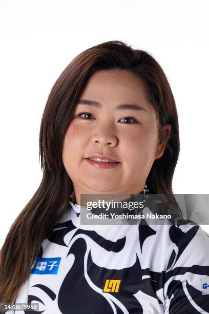 Hiroko Azuma of Japan poses during the JLPGA portrait session at elleair Golf Club Matsuyama on March 14, 2023 in Matsuyama, Ehime, Japan.