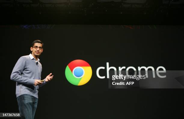 Sundar Pichai, senior vice president of Chrome, speaks at Google's annual developer conference, Google I/O, in San Francisco on June 28, 2012. AFP...