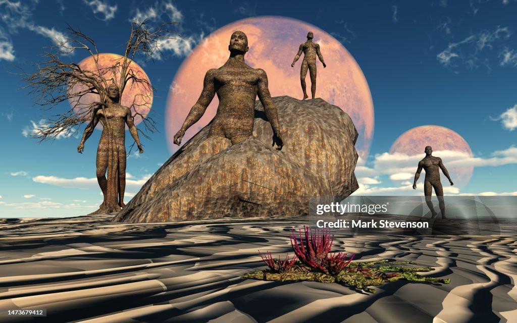 Humanoid Beings On Their Alien Home World High-Res Vector Graphic ...