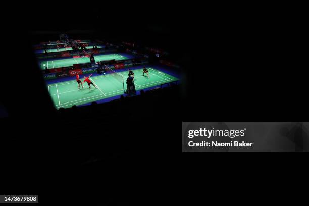 General view of all four courts in action during Day Two of the Yonex All England Open Badminton Championships 2023 at Utilita Arena Birmingham on...