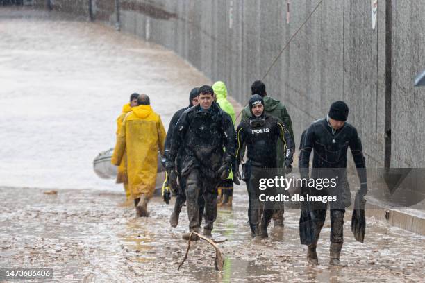 Search and rescue diver team after the flood on March 15, 2023 in Sanlıurfa, Türkiye. Heavy rains caused floods in Adıyaman and Sanliurfa, which were...