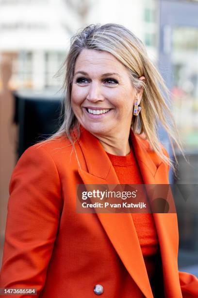 Queen Maxima of the Netherlands visits Rose Academy together with State Secretary Gunay Usly of culture and media on March 15, 2023 in The Hague,...