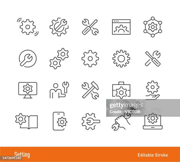 ilustraciones, imágenes clip art, dibujos animados e iconos de stock de configuración de iconos - trazo editable - serie de iconos de línea - instalar