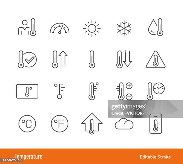 illustrations, cliparts, dessins animés et icônes de icônes de température - trait modifiable - série d’icônes de ligne - température