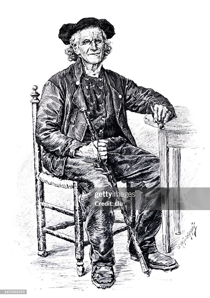 Basque Country Man Basque Country Typical Man And Dress Sitting At A Chair High-Res Vector ...
