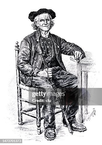 Basque Masculinity Basque Country Typical Man And Dress Sitting At A Chair High-Res Vector ...