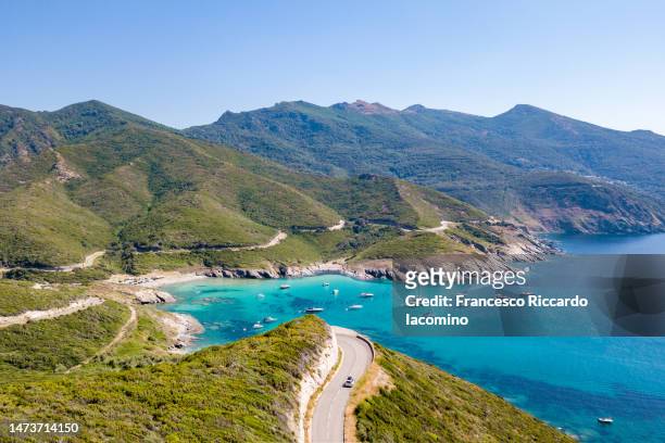 corsica on the road, aerial view - corsica france stock pictures, royalty-free photos & images