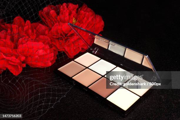 set of osmetics on background blush,eyeliner,united kingdom,uk - editorial image stock pictures, royalty-free photos & images