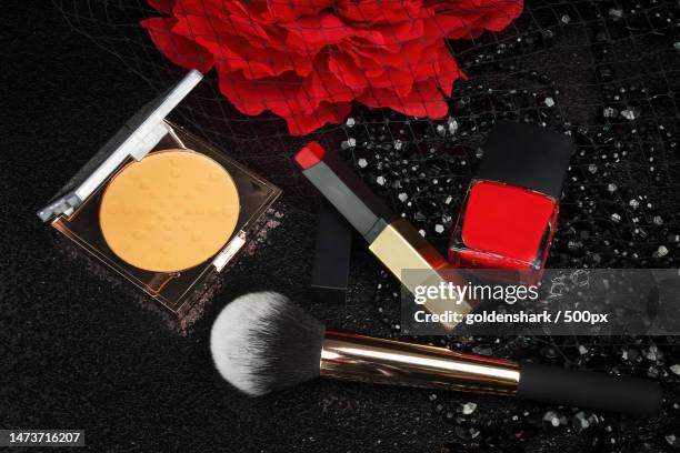 set of osmetics on background blush,eyeliner,united kingdom,uk - editorial image stock pictures, royalty-free photos & images