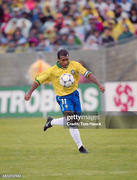 Romário, Forward for Brazil in motion during the Group A match against El Salvador at the 1998 CONCACAF Gold Cup on 8th February 1998 at the Los...