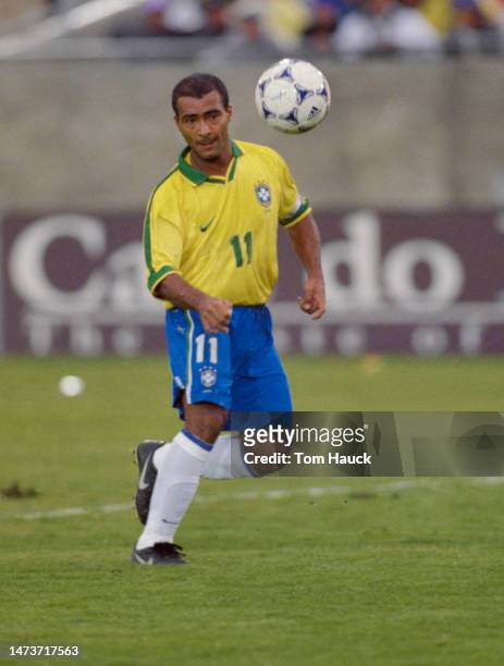Romário, Forward for Brazil in motion during the Group A match against El Salvador at the 1998 CONCACAF Gold Cup on 8th February 1998 at the Los...