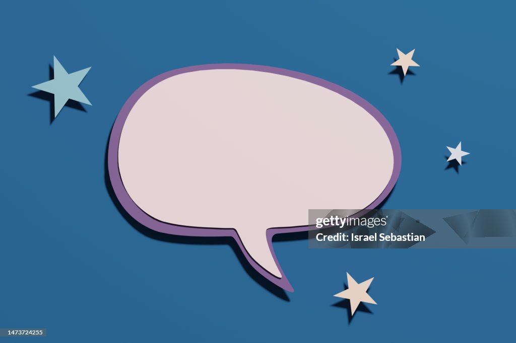 Digitally generated image of speech bubble on a plain blue background.