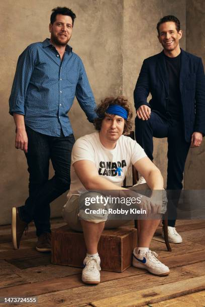 Matthew Miller, Matt Johnson and Glenn Howerton of 'BlackBerry' pose for a portrait at SxSW Film Festival on March 12, 2023 in Austin, Texas.