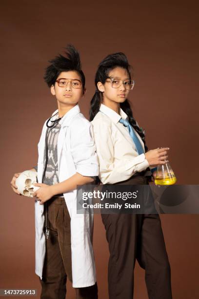 male and female scientists portrait - 12 year old indian girl stock pictures, royalty-free photos & images