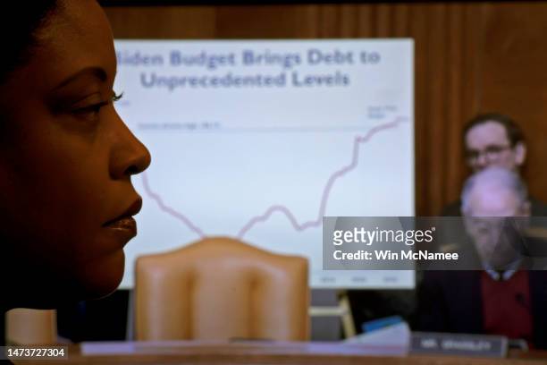 Office of Management and Budget Director Shalanda D. Young testifies before the Senate Budget Committee March 15, 2023 on Capitol Hill in Washington,...