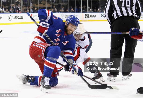 Barclay Goodrow of the New York Rangers skates against the Washington Capitals at Madison Square Garden on March 14, 2023 in New York City. The...