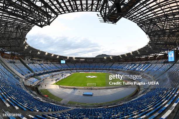 General view inside the stadium prior to the UEFA Champions League round of 16 leg two match between SSC Napoli and Eintracht Frankfurt at Stadio...