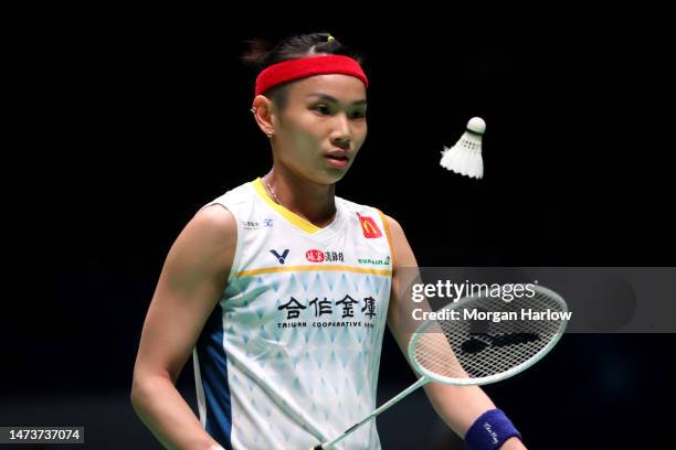 Tai Tzu Ying of Chinese Taipei in action against Kim Ga Eun of Korea in the Women's Singles match during Day Two of the Yonex All England Open...